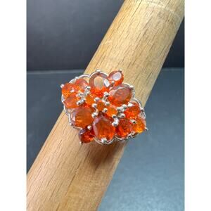 Vintage Sterling Silver Mexican Fire Opal Floral Cluster Ring Sz 9